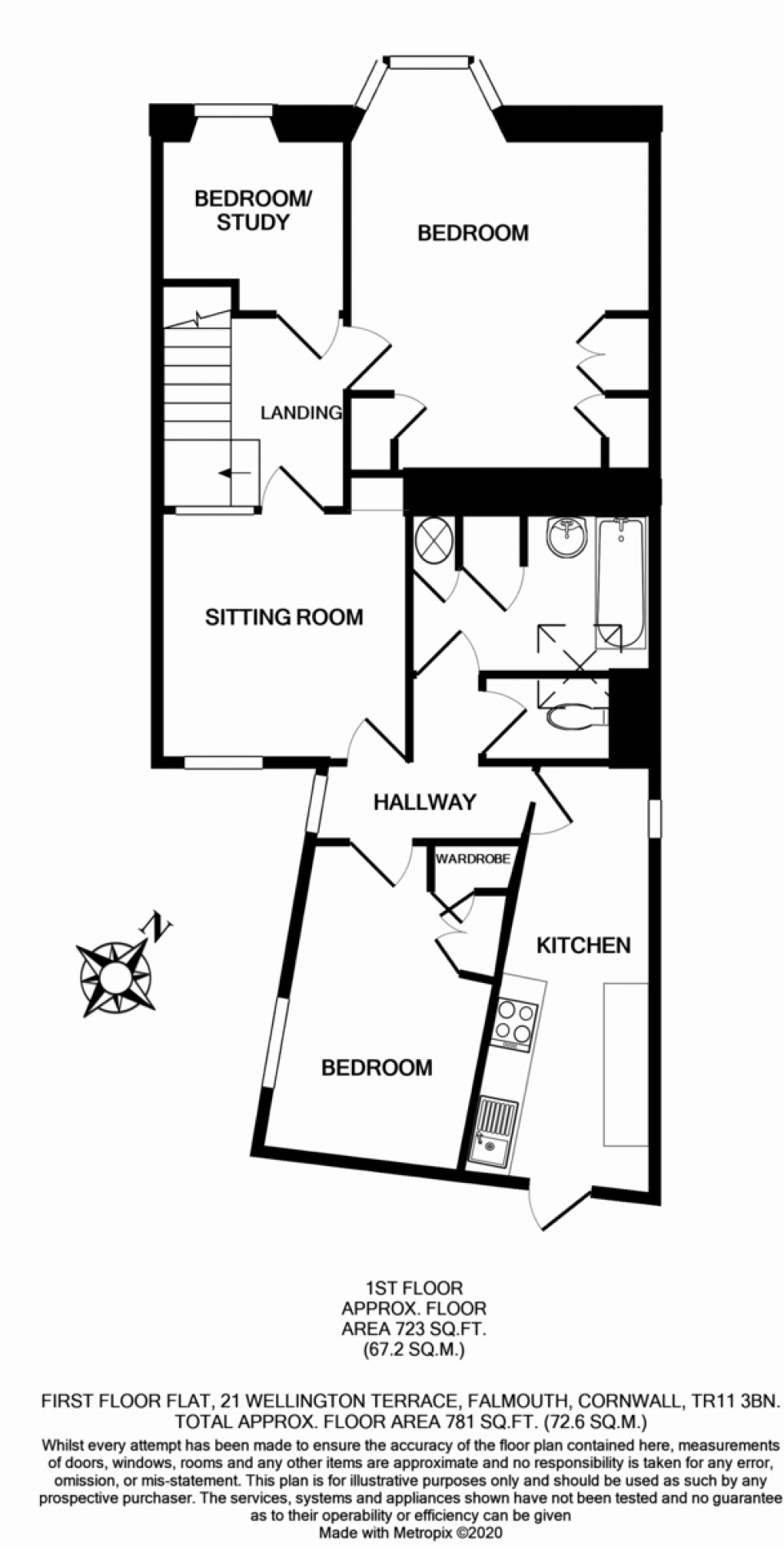 Floorplan for Wellington Terrace, Falmouth