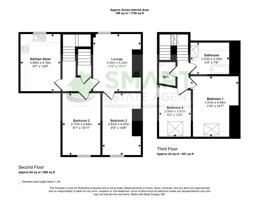 Floorplan for Flat 3, 98 Pennsylvania Road